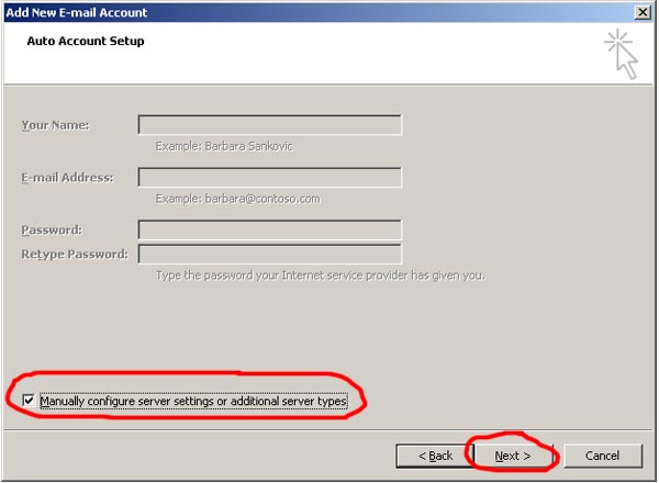 step 4 for setting up homestead email with microsoft outlook 2007