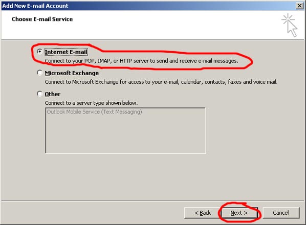 step 5 for setting up homestead email with microsoft outlook 2007