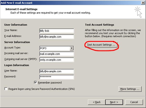 step 11 for setting up homestead email with microsoft outlook 2007